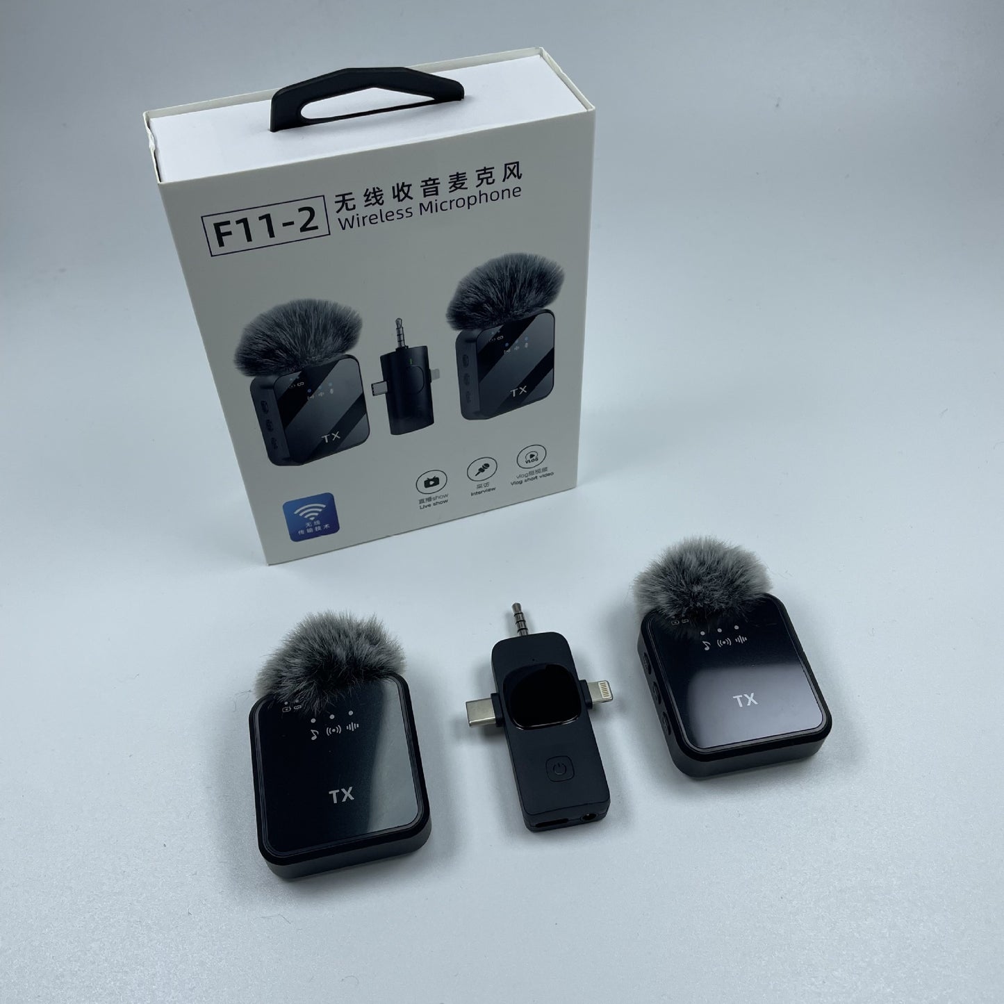 Micrófono Inalámbrico F15-2 Micrófono Dual para Android/iOS